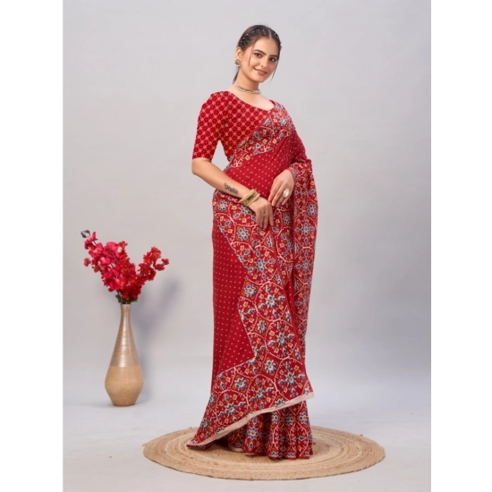 Generic Women's Cotton Ajrakh Printed Saree With Unstitched Blouse 5.5Mtr (Red) Generic Women's Cotton Ajrakh Printed Saree With Unstitched Blouse 5.5Mtr (Red)