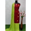 Generic Women's Rayon Printed Unstitched Salwar Suit Material With Dupatta 2.3Mtrs (Red)