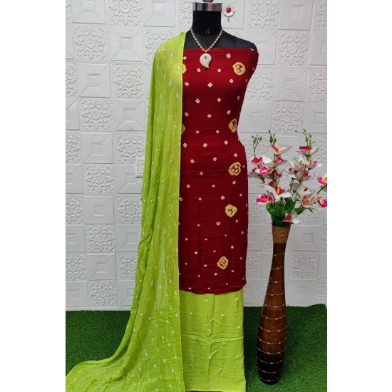 Generic Women's Rayon Printed Unstitched Salwar Suit Material With Dupatta 2.3Mtrs (Red)