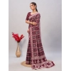 Generic Women's Cotton Ajrakh Printed Saree With Unstitched Blouse 5.5Mtr (Wine)
