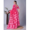 Generic Women's Chanderi Cotton Batik Printed Saree With Unstitched Blouse 5.5Mtr (Pink)