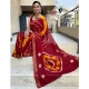 Generic Women's Cotton Shibori Printed Saree With Unstitched Blouse 5.5Mtr (Red)