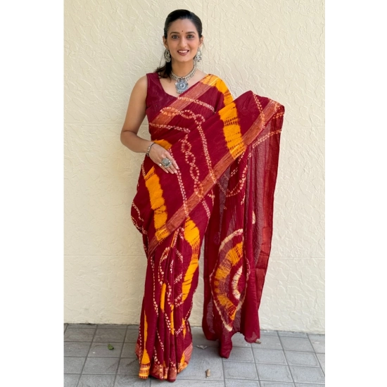 Generic Women's Cotton Shibori Printed Saree With Unstitched Blouse 5.5Mtr (Red) Generic Women's Cotton Shibori Printed Saree With Unstitched Blouse 5.5Mtr (Red)