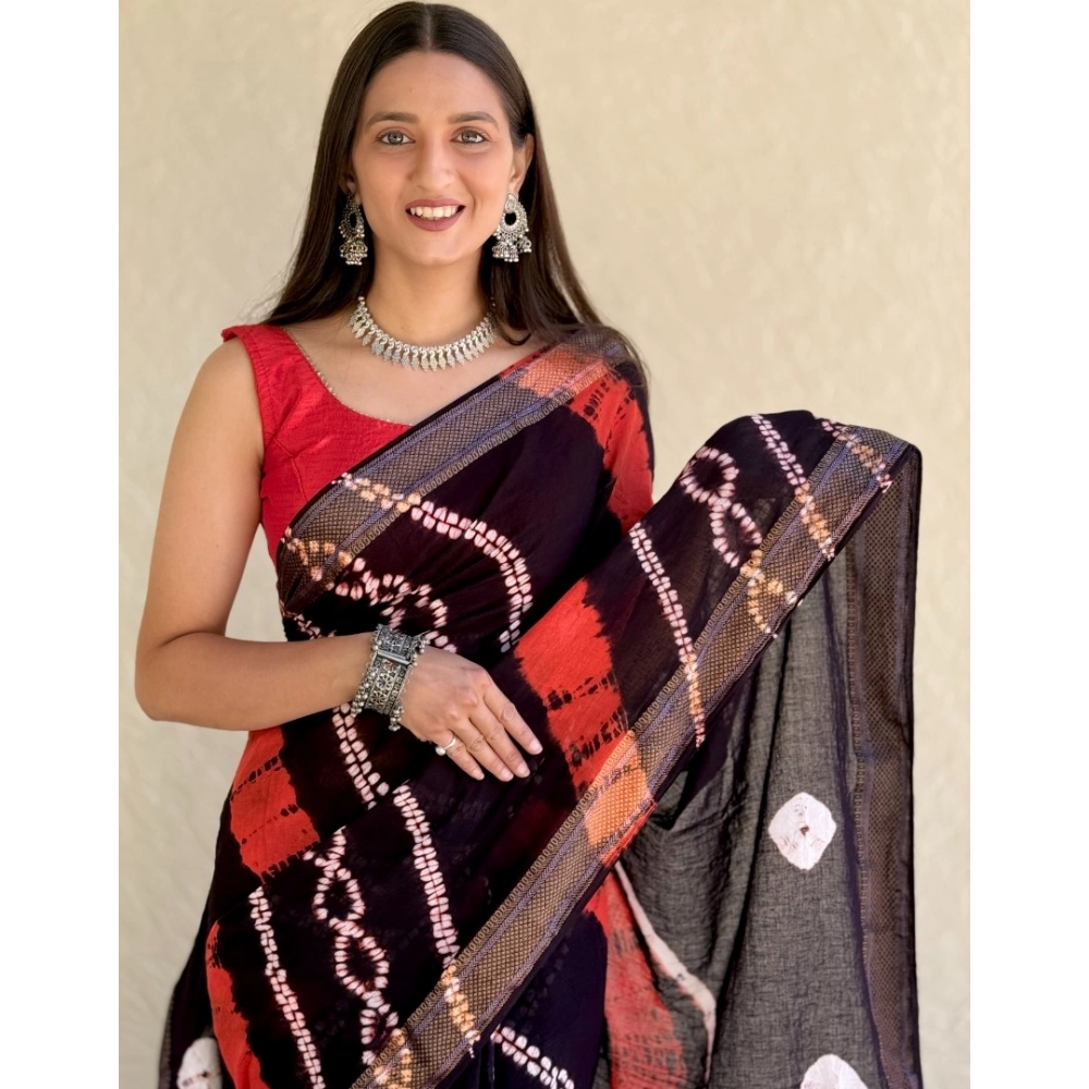 Generic Women's Cotton Shibori Printed Saree With Unstitched Blouse 5.5Mtr (Black) Generic Women's Cotton Shibori Printed Saree With Unstitched Blouse 5.5Mtr (Black)