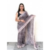 Generic Women's Cotton Slub Printed Saree With Unstitched Blouse 5.5Mtr (Blue)