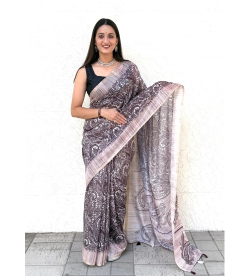 Generic Women's Cotton Slub Printed Saree With Unstitched Blouse 5.5Mtr (Blue)