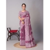Generic Women's Chanderi Cotton Batik Printed Saree With Unstitched Blouse 5.5Mtr (Wine)