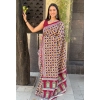 Generic Women's Cotton Ajrakh Printed Saree With Unstitched Blouse 5.5Mtr (Multicolor)