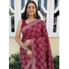 Generic Women's Cotton Ajrakh Printed Saree With Unstitched Blouse 5.5Mtr (Red)