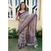 Generic Women's Cotton Ajrakh Printed Saree With Unstitched Blouse 5.5Mtr (Purple)