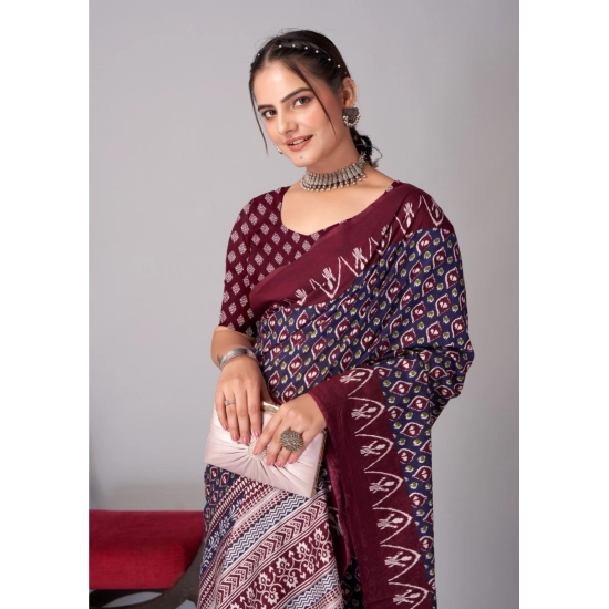 Generic Women's Cotton Ajrakh Printed Saree With Unstitched Blouse 5.5Mtr (Navy Blue) Generic Women's Cotton Ajrakh Printed Saree With Unstitched Blouse 5.5Mtr (Navy Blue)