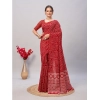 Generic Women's Cotton Ajrakh Printed Saree With Unstitched Blouse 5.5Mtr (Red)