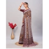 Generic Women's Cotton Ajrakh Printed Saree With Unstitched Blouse 5.5Mtr (Brown)