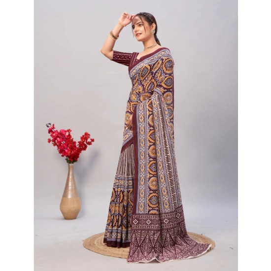 Generic Women's Cotton Ajrakh Printed Saree With Unstitched Blouse 5.5Mtr (Brown) Generic Women's Cotton Ajrakh Printed Saree With Unstitched Blouse 5.5Mtr (Brown)
