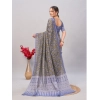 Generic Women's Cotton Ajrakh Printed Saree With Unstitched Blouse 5.5Mtr (Purple)
