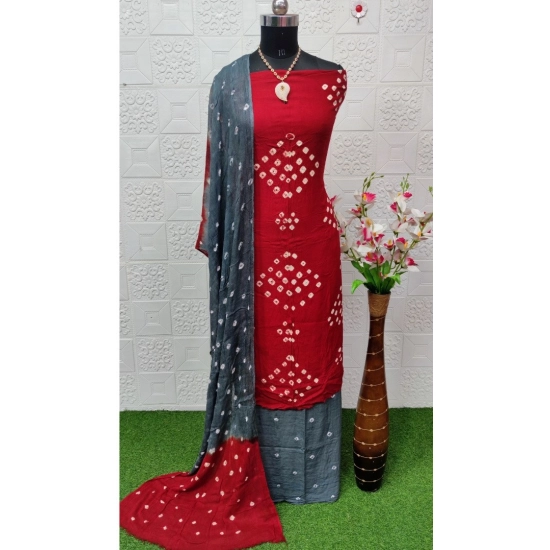 Generic Women's Rayon Printed Unstitched Salwar Suit Material With Dupatta 2.3Mtrs (Red)