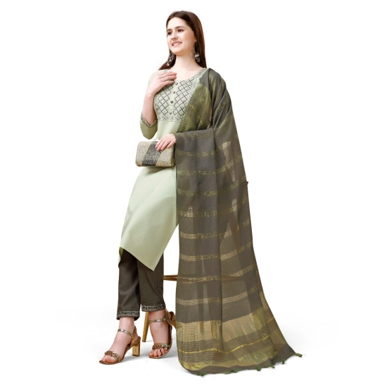 Generic Women's Cotton Blend Embroidered 3-4 th Sleeve Round Neck Kurti With Pant Dupatta Set (Light Green) Generic Women's Cotton Blend Embroidered 3-4 th Sleeve Round Neck Kurti With Pant Dupatta Set (Light Green)