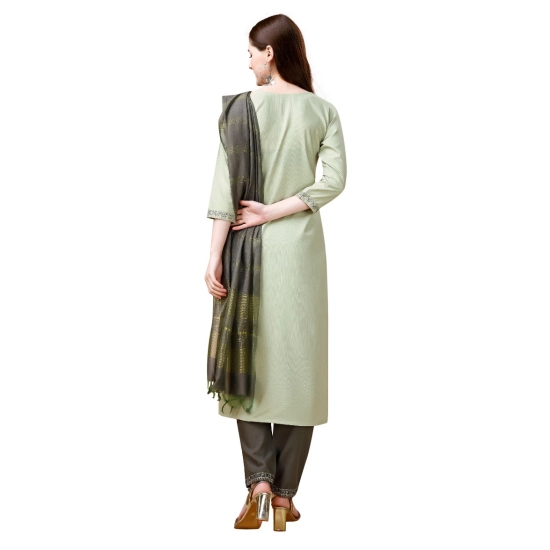 Generic Women's Cotton Blend Embroidered 3-4 th Sleeve Round Neck Kurti With Pant Dupatta Set (Light Green) Generic Women's Cotton Blend Embroidered 3-4 th Sleeve Round Neck Kurti With Pant Dupatta Set (Light Green)