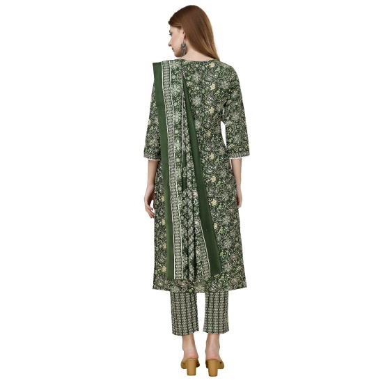 Generic Women's Cotton Blend Printed 3-4 th Sleeve Round Neck Kurti With Pant Dupatta Set (Green) Generic Women's Cotton Blend Printed 3-4 th Sleeve Round Neck Kurti With Pant Dupatta Set (Green)