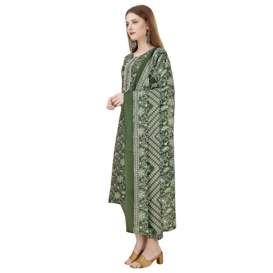 Generic Women's Cotton Blend Printed 3-4 th Sleeve Round Neck Kurti With Pant Dupatta Set (Green) Generic Women's Cotton Blend Printed 3-4 th Sleeve Round Neck Kurti With Pant Dupatta Set (Green)