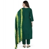 Generic Women's Cotton Blend Embroidered 3-4 th Sleeve Round Neck Kurti With Pant Dupatta Set (Green)