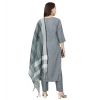 Generic Women's Cotton Blend Mirror Work 3-4 th Sleeve Sweetheart Neck Kurti With Pant Dupatta Set (Grey)
