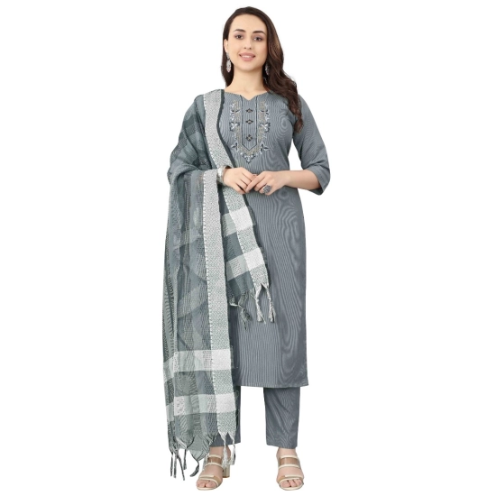 Generic Women's Cotton Blend Mirror Work 3-4 th Sleeve Sweetheart Neck Kurti With Pant Dupatta Set (Grey) Generic Women's Cotton Blend Mirror Work 3-4 th Sleeve Sweetheart Neck Kurti With Pant Dupatta Set (Grey)