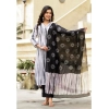 Generic Women's Cotton Printed 3-4 th Sleeve V Neck Kurti With Pant Dupatta Set (Black)