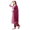 Generic Women's Cotton Blend Embroidered 3-4 th Sleeve Round Neck Kurti With Pant Dupatta Set (Pink )