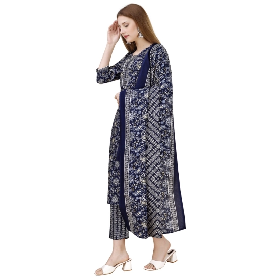 Generic Women's Cotton Blend Printed 3-4 th Sleeve Round Neck Kurti With Pant Dupatta Set (Navy Blue) Generic Women's Cotton Blend Printed 3-4 th Sleeve Round Neck Kurti With Pant Dupatta Set (Navy Blue)