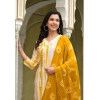 Generic Women's Cotton Printed 3-4 th Sleeve V Neck Kurti With Pant Dupatta Set (Yellow)