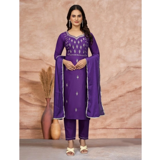 Generic Women's Cotton Blend Embroidered 3-4 th Sleeve Sweetheart Neck Kurti With Pant Dupatta Set (Purple ) Generic Women's Cotton Blend Embroidered 3-4 th Sleeve Sweetheart Neck Kurti With Pant Dupatta Set (Purple )