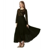 Generic Women's Georgette Embroidered Full Sleeve Round Neck Gown (Mehendi)