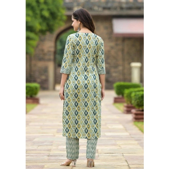 Generic Women's Cotton Printed 3-4 th Sleeve V Neck Kurti With Pant Dupatta Set (Green) Generic Women's Cotton Printed 3-4 th Sleeve V Neck Kurti With Pant Dupatta Set (Green)