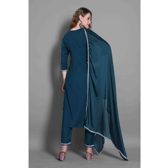 Generic Women's Silk Blend Embroidered 3-4 th Sleeve Round Neck Kurti With Pant Dupatta Set (Blue) Generic Women's Silk Blend Embroidered 3-4 th Sleeve Round Neck Kurti With Pant Dupatta Set (Blue)