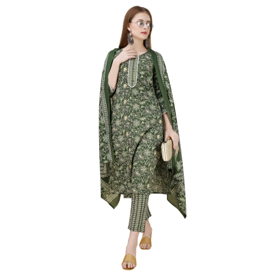 Generic Women's Cotton Blend Printed 3-4 th Sleeve Round Neck Kurti With Pant Dupatta Set (Green) Generic Women's Cotton Blend Printed 3-4 th Sleeve Round Neck Kurti With Pant Dupatta Set (Green)