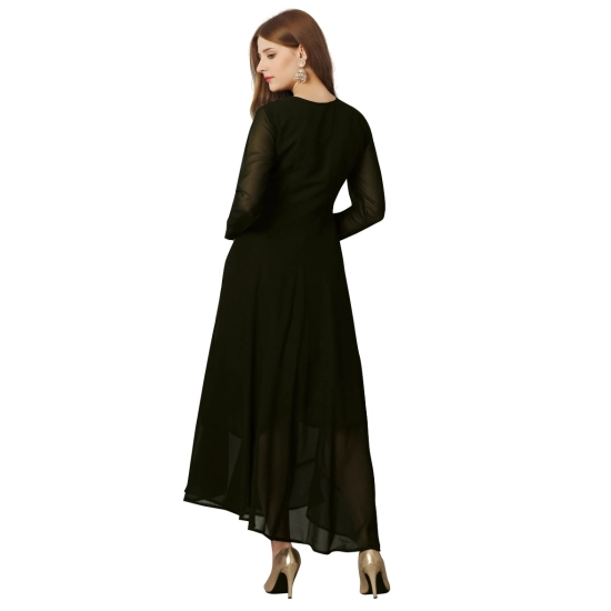 Generic Women's Georgette Embroidered Full Sleeve Round Neck Gown (Mehendi)