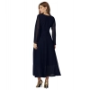 Generic Women's Georgette Embroidered Full Sleeve Round Neck Gown (Navy Blue )