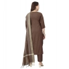 Generic Women's Cotton Blend Mirror Work 3-4 th Sleeve Sweetheart Neck Kurti With Pant Dupatta Set (Brown)