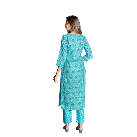 Generic Women's Cotton Blend Foil Print - Mirror Work 3-4 th Sleeve Round Neck Kurti With Pant Set (Green) Generic Women's Cotton Blend Foil Print - Mirror Work 3-4 th Sleeve Round Neck Kurti With Pant Set (Green)
