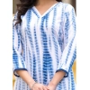 Generic Women's Cotton Printed 3-4 th Sleeve V Neck Kurti With Pant Dupatta Set (Blue)