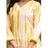 Generic Women's Cotton Printed 3-4 th Sleeve V Neck Kurti With Pant Dupatta Set (Yellow)