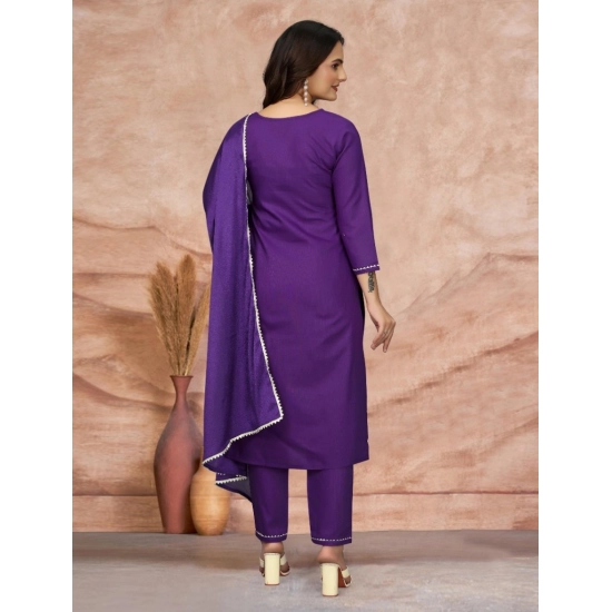 Generic Women's Cotton Blend Embroidered 3-4 th Sleeve Sweetheart Neck Kurti With Pant Dupatta Set (Purple ) Generic Women's Cotton Blend Embroidered 3-4 th Sleeve Sweetheart Neck Kurti With Pant Dupatta Set (Purple )