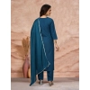 Generic Women's Cotton Blend Embroidered 3-4 th Sleeve Sweetheart Neck Kurti With Pant Dupatta Set (Blue)