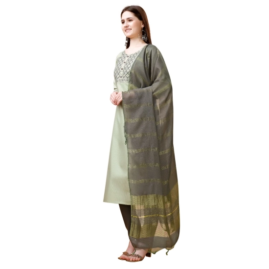 Generic Women's Cotton Blend Embroidered 3-4 th Sleeve Round Neck Kurti With Pant Dupatta Set (Light Green) Generic Women's Cotton Blend Embroidered 3-4 th Sleeve Round Neck Kurti With Pant Dupatta Set (Light Green)