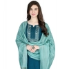 Generic Women's Cotton Blend Embroidered 3-4 th Sleeve V Neck Kurti With Pant Dupatta Set (Indigo)