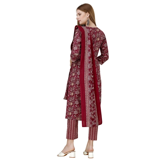 Generic Women's Cotton Blend Printed 3-4 th Sleeve Round Neck Kurti With Pant Dupatta Set (Maroon) Generic Women's Cotton Blend Printed 3-4 th Sleeve Round Neck Kurti With Pant Dupatta Set (Maroon)