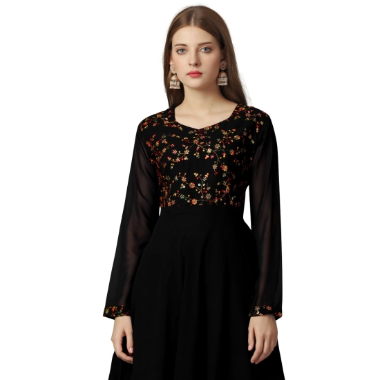 Generic Women's Georgette Embroidered Full Sleeve Round Neck Gown (Black) Generic Women's Georgette Embroidered Full Sleeve Round Neck Gown (Black)