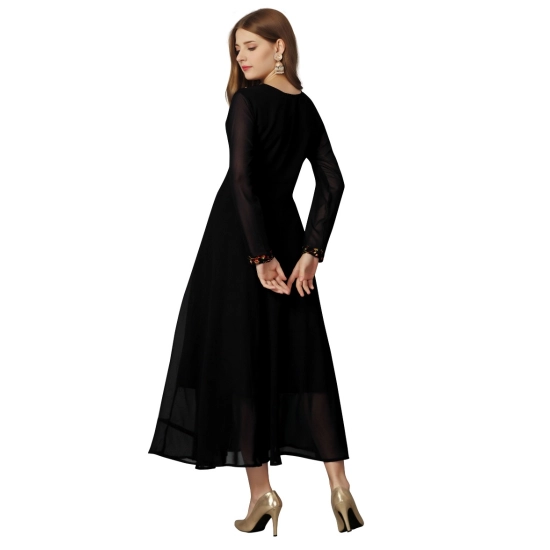 Generic Women's Georgette Embroidered Full Sleeve Round Neck Gown (Black) Generic Women's Georgette Embroidered Full Sleeve Round Neck Gown (Black)