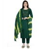 Generic Women's Cotton Blend Embroidered 3-4 th Sleeve Round Neck Kurti With Pant Dupatta Set (Green)